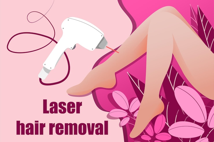 Vector banner publicitario de depilación de piernas piernas femeninas diseño de piel suave con hojas y flores
