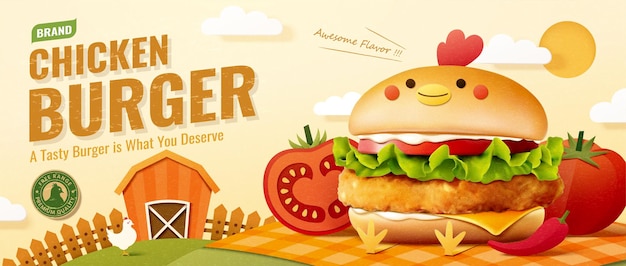 Banner publicitario de hamburguesas de pollo