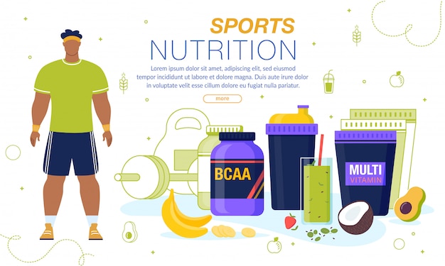 Banner publicitario de nutrición deportiva y vitaminas