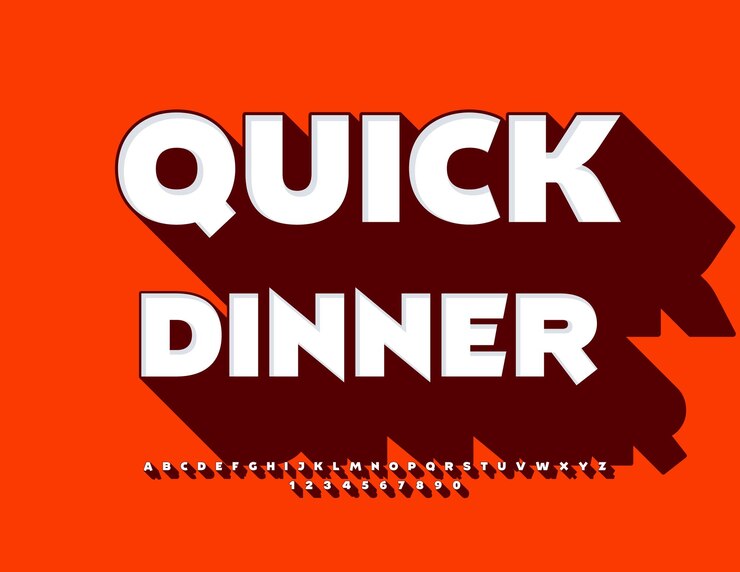 Vector banner publicitario vectorial cena rápida fuente creativa con gran sombra juego de letras del alfabeto de moda