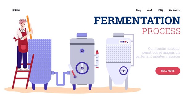 Banner que muestra la ilustración de vector plano de dibujos animados de proceso de fermentación de vinificación