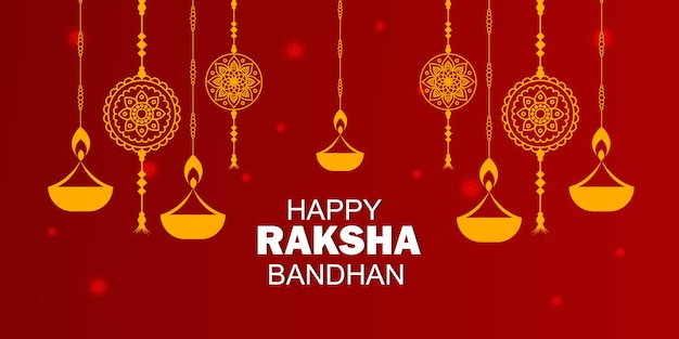 Banner de Raksha Bandhan con Rakhi decorativo y elementos