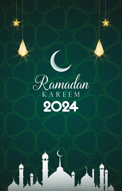 banner de ramadán 2024 con diseño de fondo verde 012
