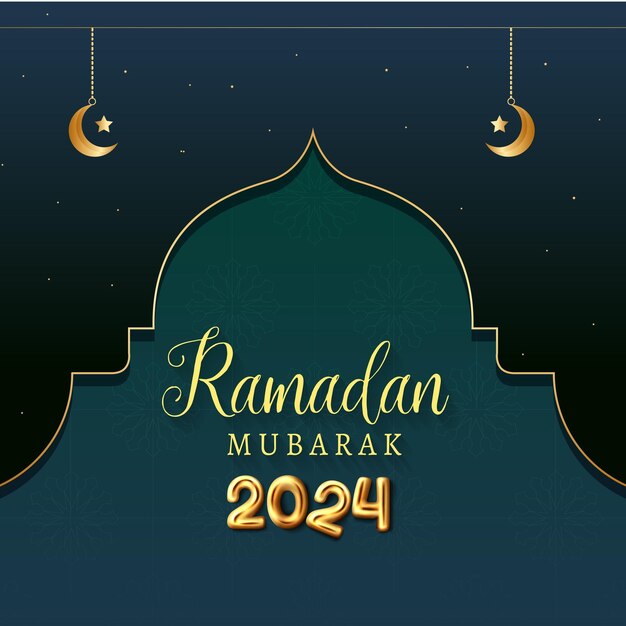 banner de ramadan kareem 2024 con diseño de fondo azul y verde 16