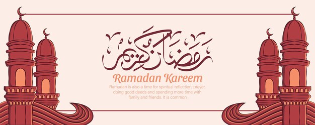 Banner de ramadan kareem con adornos de ilustración islámica dibujados a mano