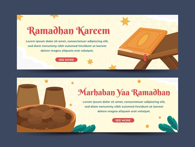 Vector banner de ramadán plano dibujado a mano