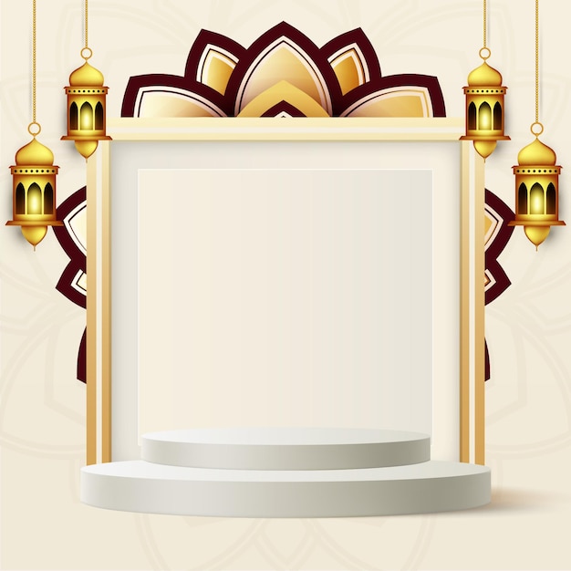 Vector banner realista de ramadan kareem con podio 3d