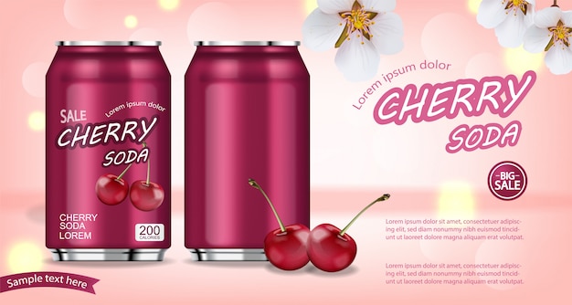 Vector banner realista de soda de cereza