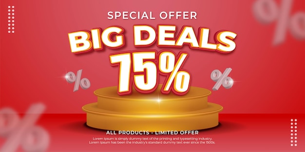 Banner realista super venta grandes ofertas con podio para exhibición de productos