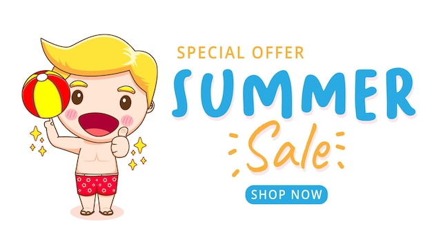 Banner de rebajas de verano con chico lindo