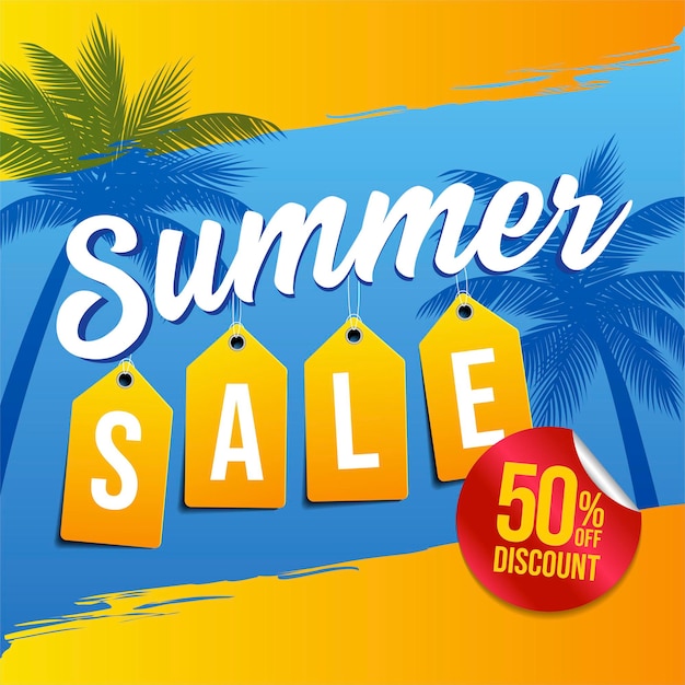 Banner de rebajas de verano con hojas