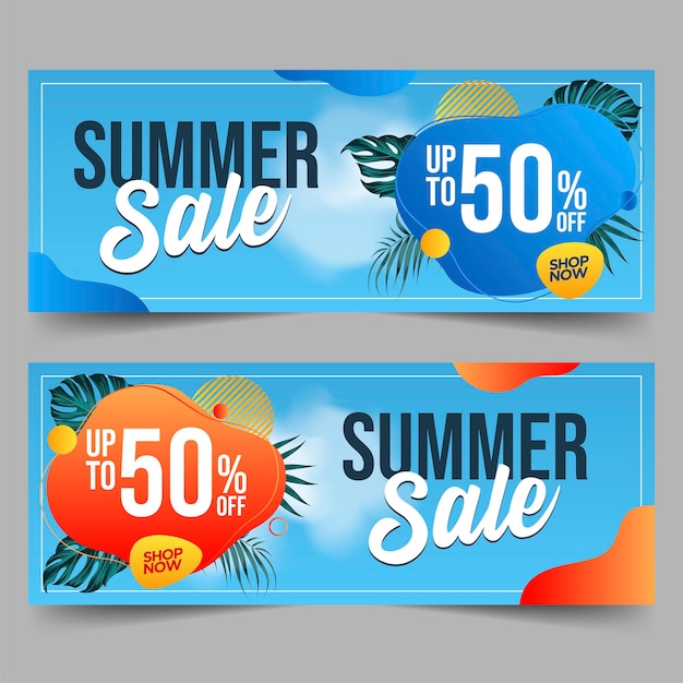 Banner de rebajas de verano con hojas