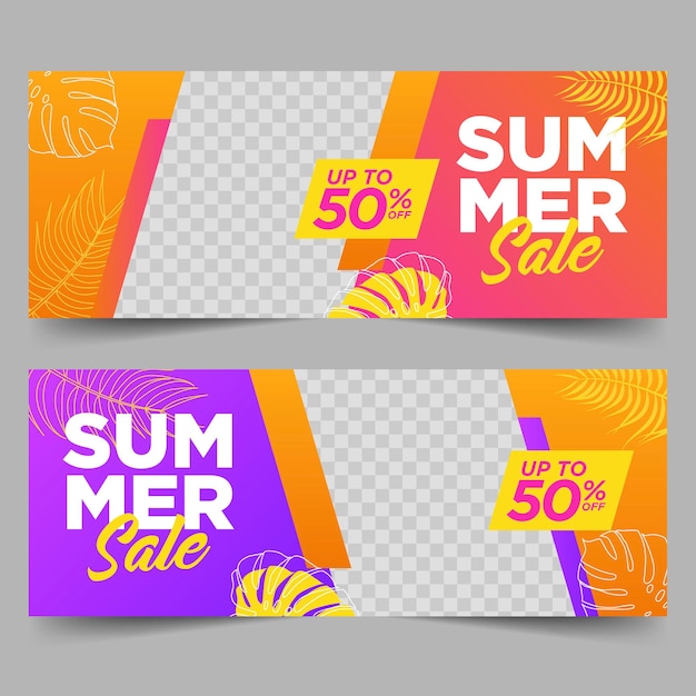 Vector banner de rebajas de verano con hojas