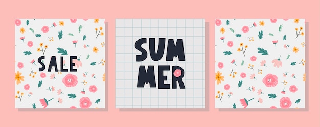 Banner de rebajas de verano con letra de flores