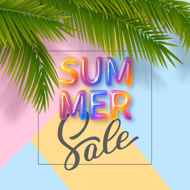 Banner de rebajas de verano con letras de colores d