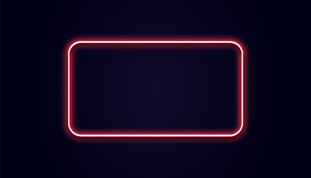 Banner de rectángulo de neón. Forma cuadrada luminosa del vector. Resplandor de luz roja. Lámpara rosa retro en pared negra.