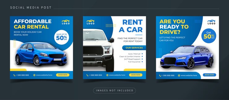 Vector banner de redes sociales de alquiler de coches para marketing digital