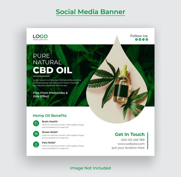 Banner de redes sociales y banner web de publicación de instagram de aceite de cáñamo o cbd vector premium