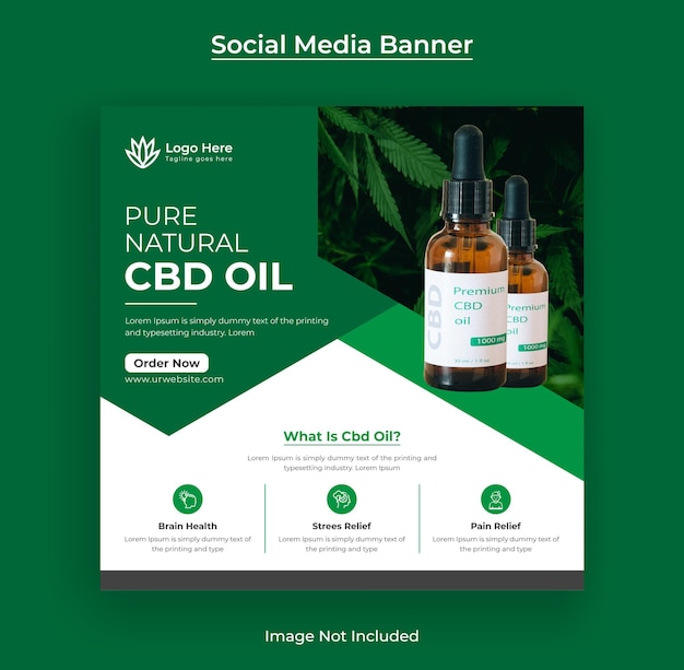 Banner de redes sociales y banner web de publicación de instagram de aceite de cáñamo o cbd vector premium