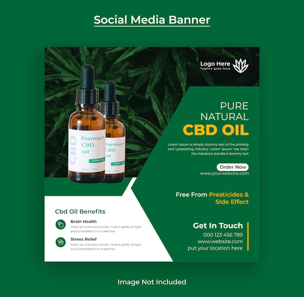 Banner de redes sociales y banner web de publicación de instagram de aceite de cáñamo o cbd vector premium