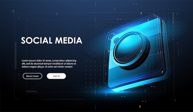Banner de redes sociales con cámara 3d abstracta