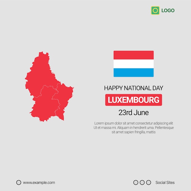 Banner de redes sociales del Día Nacional de Luxemburgo Diseño vectorial editable con mapa y bandera