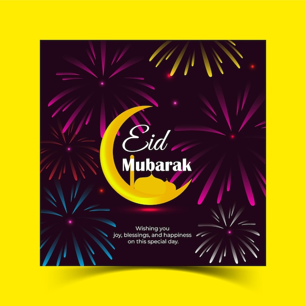 Banner de redes sociales de Eid Mubarak y plantilla de publicación en Instagram para el festival de Eid