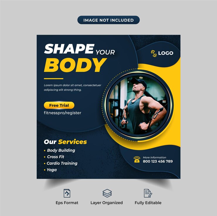 Banner de redes sociales de gimnasio de fitness o plantilla de diseño de publicación de instagram Vector Premium