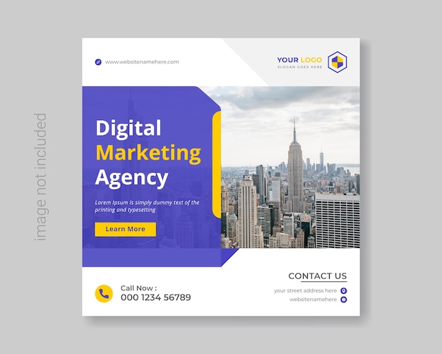 Banner de redes sociales de marketing de negocios digitales o folleto cuadrado Vector Premium