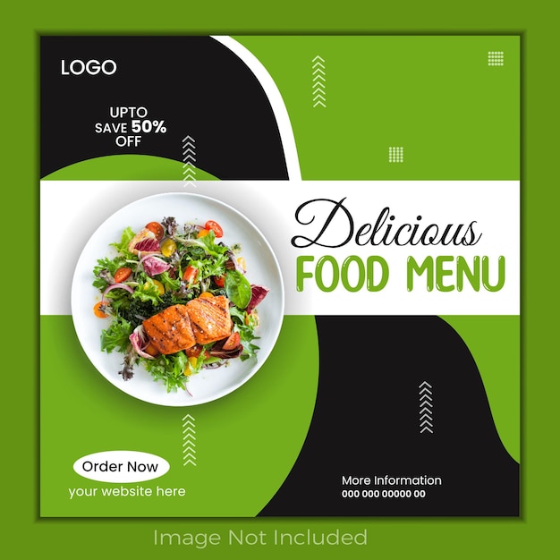 Banner de redes sociales de menú de comida deliciosa