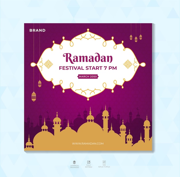 Banner de las redes sociales religiosas del Ramadan kareem, festival islámico tradicional