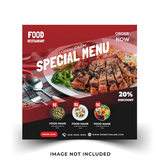 banner de redes sociales de restaurante de comida elegante con color rojo. Plantilla vectorial EPS