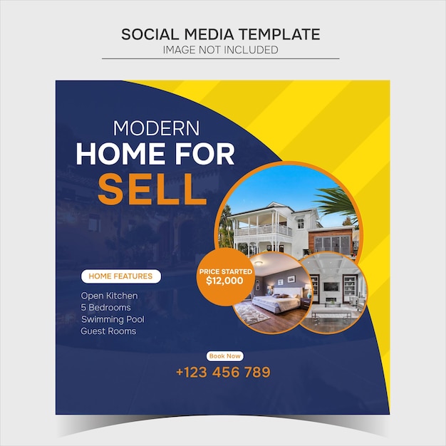 Banner de redes sociales de venta de casas de bienes raíces o plantilla de publicación de Instagram