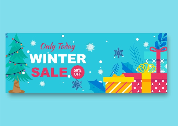 Banner de redes sociales de venta de moda de invierno y plantilla de diseño de portada de facebook