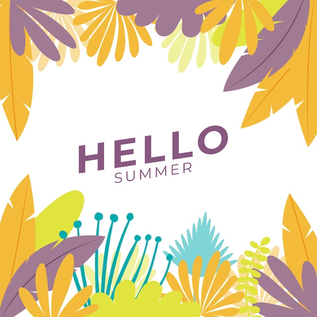 Vector banner de redes sociales de verano con flores y hojas de verano tropical. plantilla de publicación de instagram con tema de verano