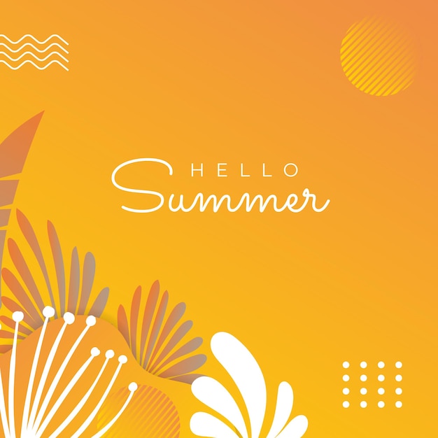 Banner de redes sociales de verano con flores y hojas de verano tropical. Plantilla de publicación de instagram con tema de verano