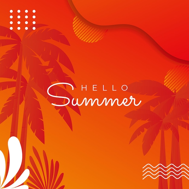 Banner de redes sociales de verano con flores y hojas de verano tropical. Plantilla de publicación de instagram con tema de verano