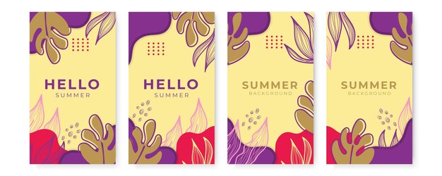 Banner de redes sociales de verano con flores y hojas de verano tropical.