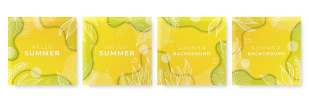 Banner de redes sociales de verano con flores y hojas de verano tropical.