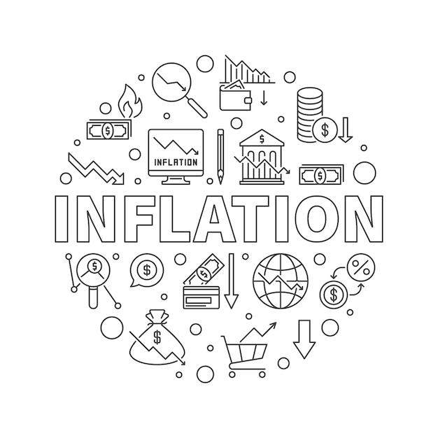 Banner redondo de vector de inflación Ilustración de vector de línea delgada de hiperinflación