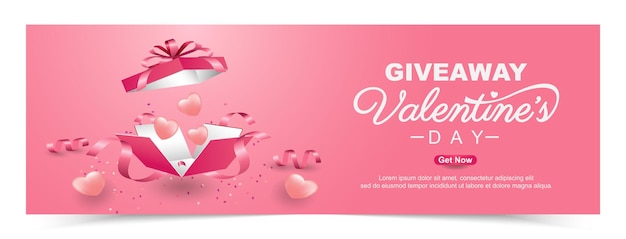 Banner de regalo de san valentín con caja de regalo y dulce corazón. promoción y plantilla de compras