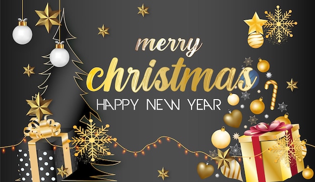 Banner de regalo de tarjeta de invitación de fiesta de fondo de Navidad realista