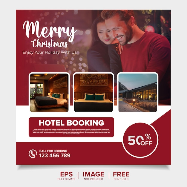 Vector banner de reserva de hoteles el día de navidad para las redes sociales