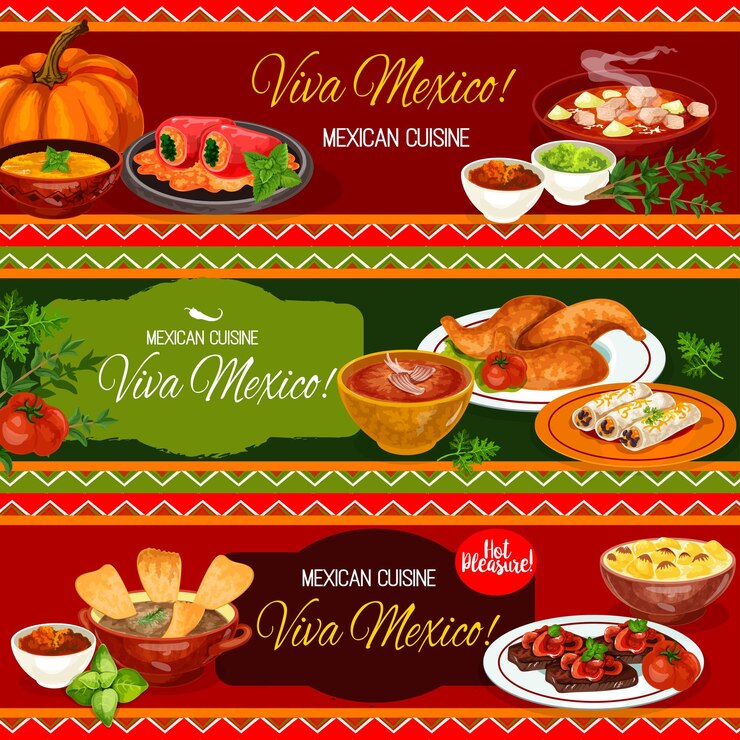 Vector banner de restaurante de cocina mexicana con plato de cena.