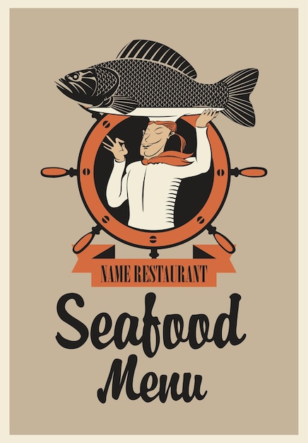 Banner para restaurante de mariscos con chef y pescado