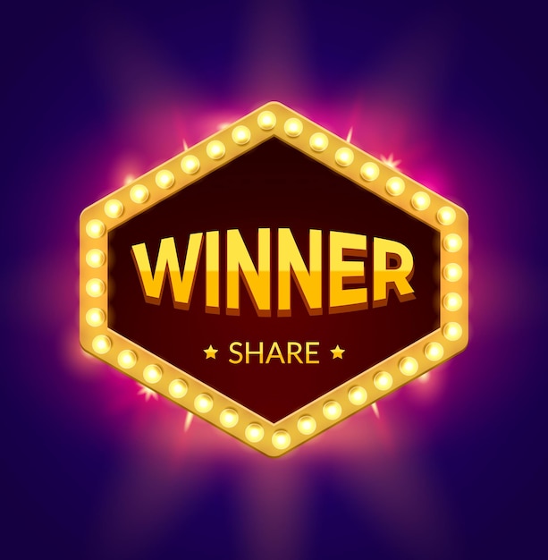 Banner retro ganador con luz brillante. Ganador del juego de casino Lucky Show Design