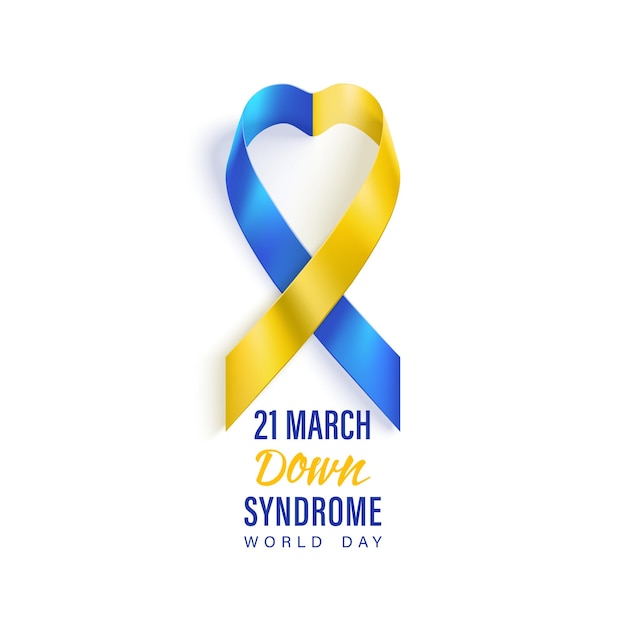 Banner de salud del día mundial del síndrome de Down con cinta fotorrealista azul y amarilla.