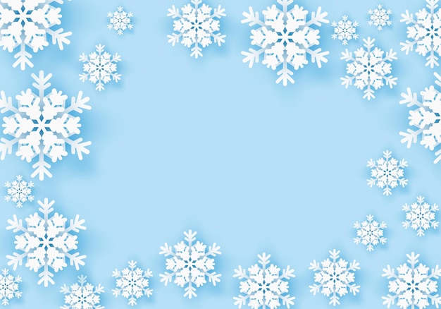 Banner de saludo de copo de nieve de invierno con fondo azul Tarjeta de diseño de invitación de nieve blanca de origami
