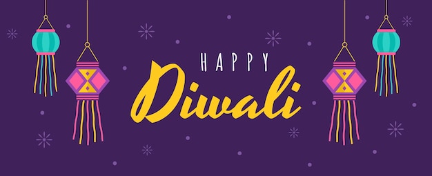 Vector banner de saludo diwali fondo de vacaciones para la celebración festival indio de luces ilustración vectorial en estilo de dibujos animados planos