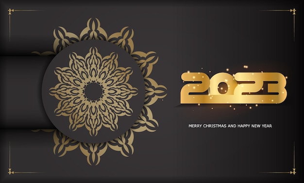 Vector banner de saludo de feliz año nuevo 2023 de color negro y dorado